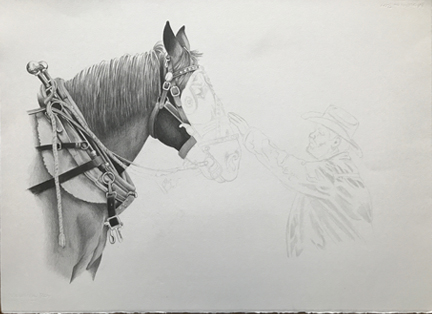 Friends pencil sketch in various stages of completion