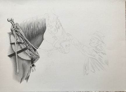 Friends pencil sketch in various stages of completion