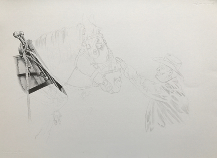 Friends pencil sketch in various stages of completion