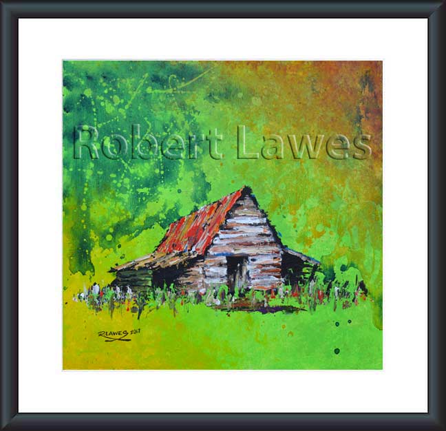 Red Roof Barn, acrylic on wood